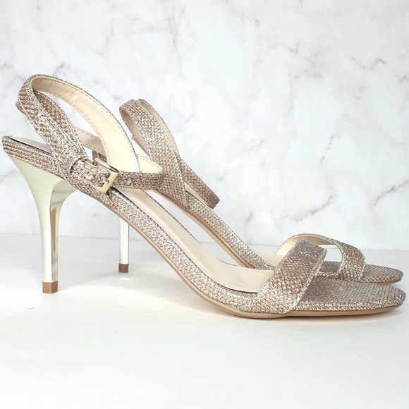 Le Chateau Sparkly Heels Gold Strappy Stiletto 8 - Picture 1 of 13